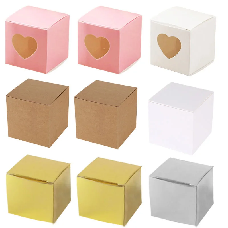 50Pcs Kraft Paper Box Square Candy Gift Boxes Packaging With Clear Window DIY Gift Box For Soap Cookies Jewelry Cake Party Favor