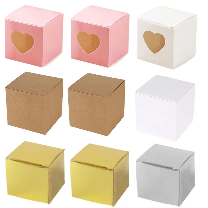 

50Pcs Kraft Paper Box Square Candy Gift Boxes Packaging With Clear Window DIY Gift Box For Soap Cookies Jewelry Cake Party Favor