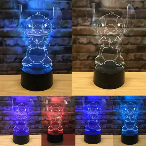 changeable Мультфильм Тедди стежка ночник светодиодный 3D иллюзия декоративная лампа детский ночник Стич настольная лампа стежка собака прикроватная - Испускаемый цвет: changeable
