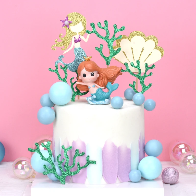 Cakelove Ins Корона русалка украшения лазер синий рыбий хвост торт Топпер для дня детей Товары для вечеринки, дня рожденья десерт милый