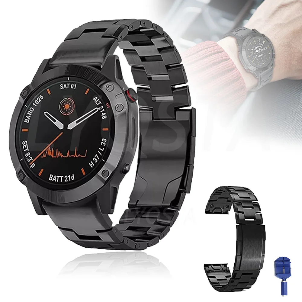 

Ремешок спортивный из титанового сплава для Garmin Fenix 5X 6X Pro 5 6 93 5945 5Plus 3 3HR, быстросъемный легко регулируемый браслет для наручных часов, 22 26 мм