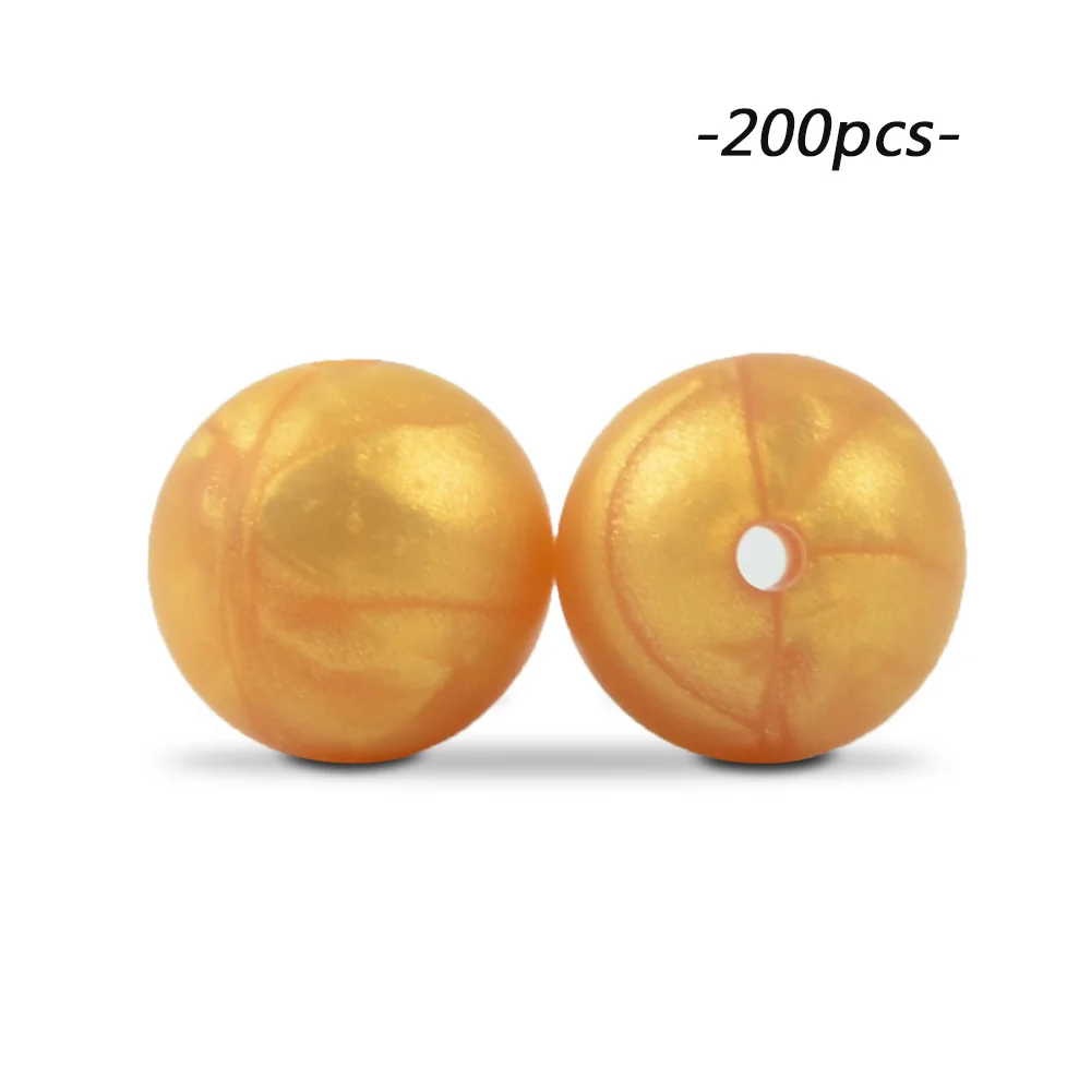 metal gold LOFCA 200 шт./лот, силиконовые бусины, 15 мм, Круглый прорезыватель, ожерелье, детский прорезыватель, игрушка, BPA бесплатно, сделай сам, жевательные подвески, аксессуары для новорожденных, кормящих - Цвет: metal gold