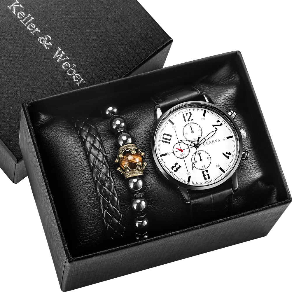 

Мужские часы двух типов, подарочный набор, кварцевые часы с точным циферблатом, плетеный браслет, модный топ для парня, мужа с коробкой