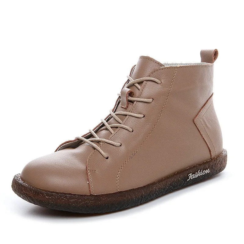 

Careaymade-Korean casual versatile round head color lace up Plush warm Martin boots flat bottom high top women's short boots