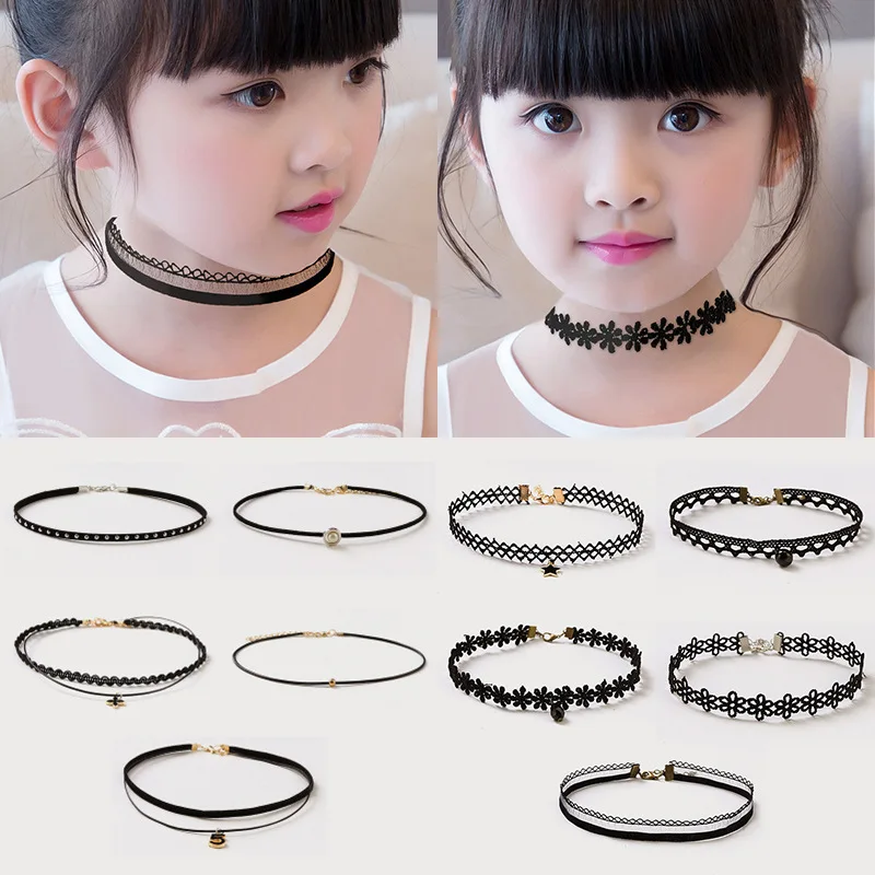 Girls Necklace Accessories Strawberry South Korea Online Celebrity Children Lace Choker Fashion Ulzzang Princess Black Lanyard |