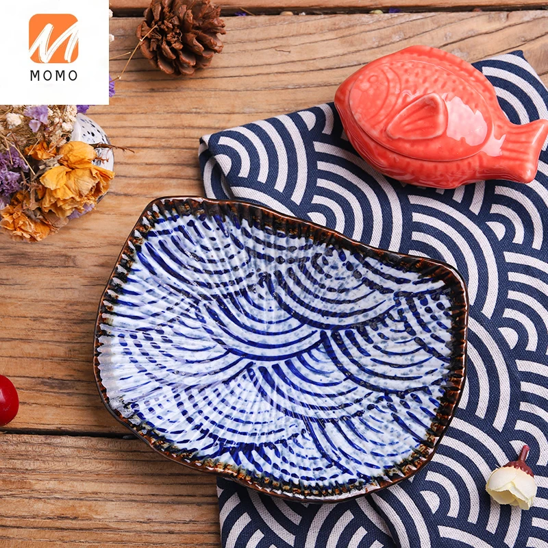 

Tableware Household Japanese-Style Ceramic Irregular Sashimi Plate Creative Dinner Plate Commercial Small Dish Plate Retro Ice