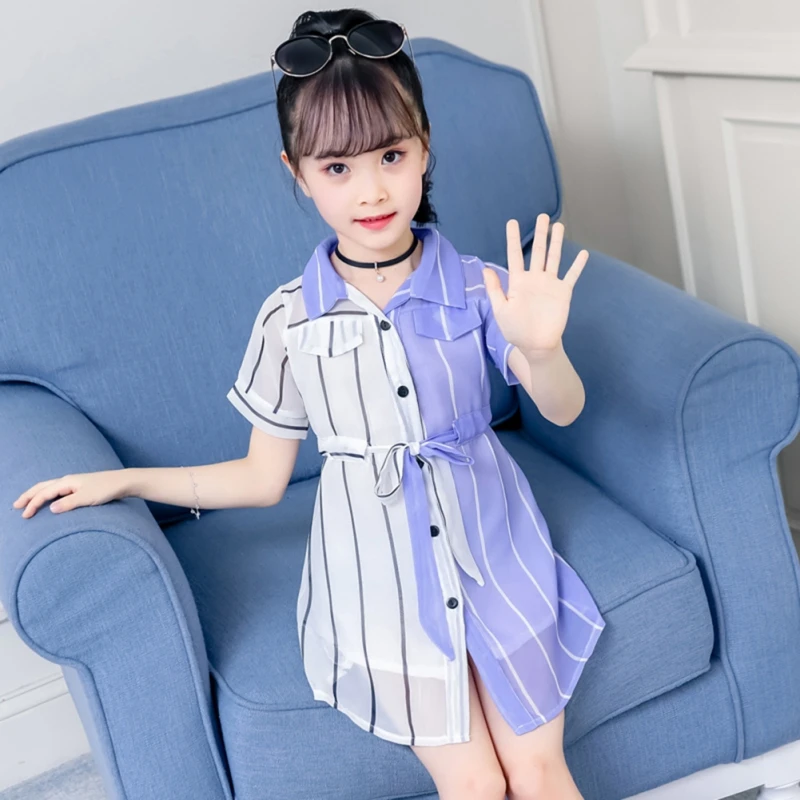 Girls Dress Summer Casual Baby Short Sleeve Striped Print Patchwork Tutu Kids Toddler Pageant Sundress | Детская одежда и обувь
