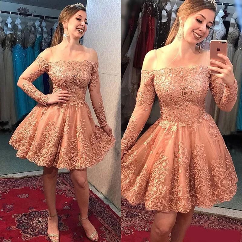 

Великолепные арабские оригинальные кружевные тюлевые коктейльные платья а-силуэта с открытыми плечами Короткие мини платья для встречи вы...