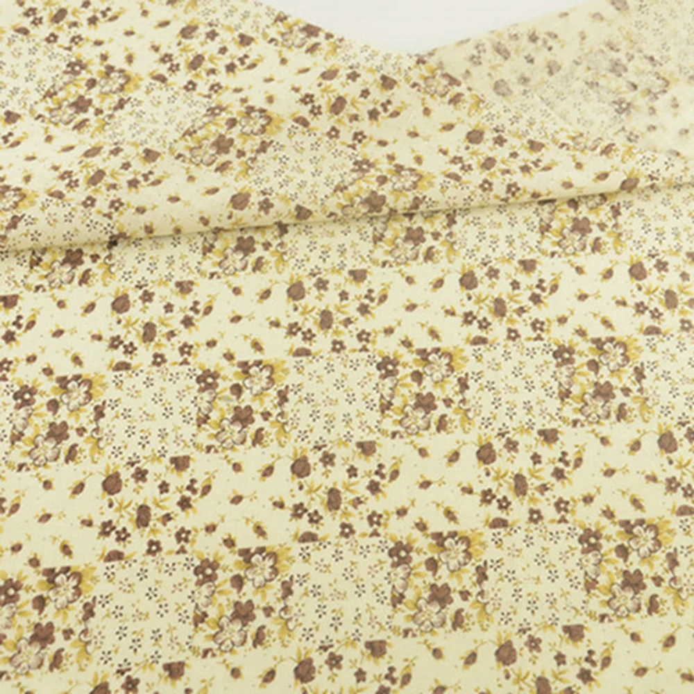 Printed Brown and Yellow Floral Designs 100% Cotton Fabrics Fat Quarter Home Textile Crafts for Doll Clothing Desk Cloth Crafts|textil