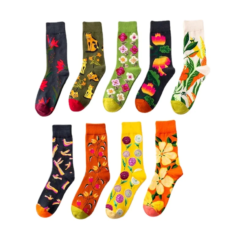 Женские хлопковые носки с рисунком собаки осьминога цветов растений | Женская