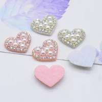 20pcs heart shaped padded rhinestone pearl applique for diy clothes hat shoes sewing patches headwear hair clips bow decor e15