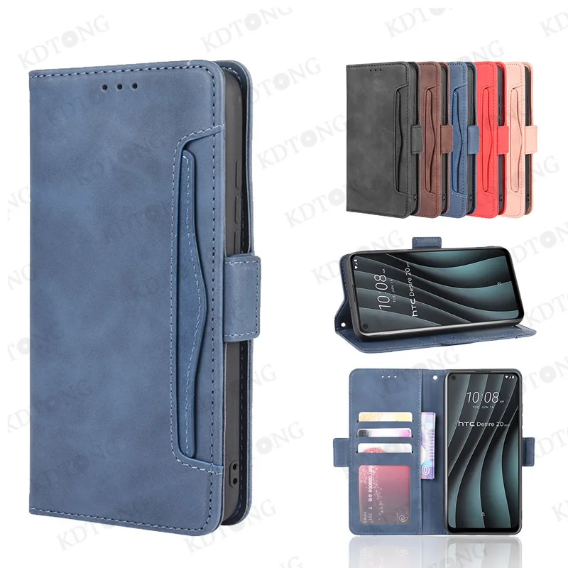 

Luxury Flip Leather Phone Case For HTC Desire 20 U20 21 Pro Plus Invisible Holder with Card Holder Wallet Cover Coque Capa