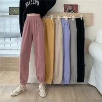 2021 fall new style all match loose corduroy pants korean harajuku casual sports trousers women high waist solid color trousers