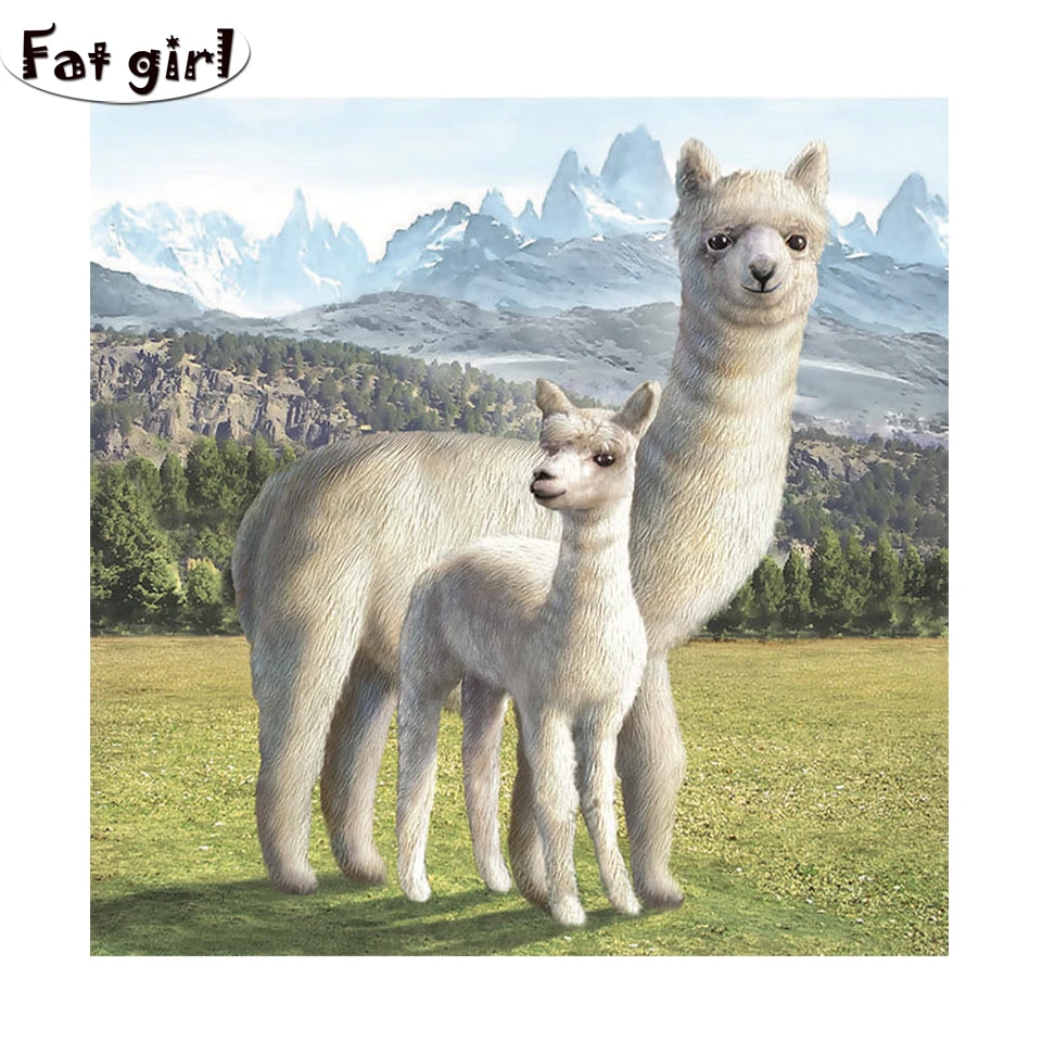 

Fat girl 5D DIY Diamond Painting Cross Stitch Cute Alpaca Mosaic Animal Embroidery Handmade Pasta drill square round Home Decor