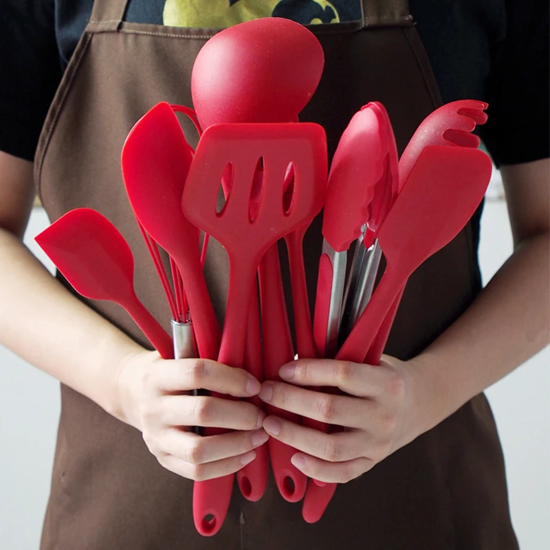 Silicone Cooking Kitchen Utensils Sets Non-Stick Spatula Shovel Kitchenware With Storage Box Gadgets Tools | Дом и сад
