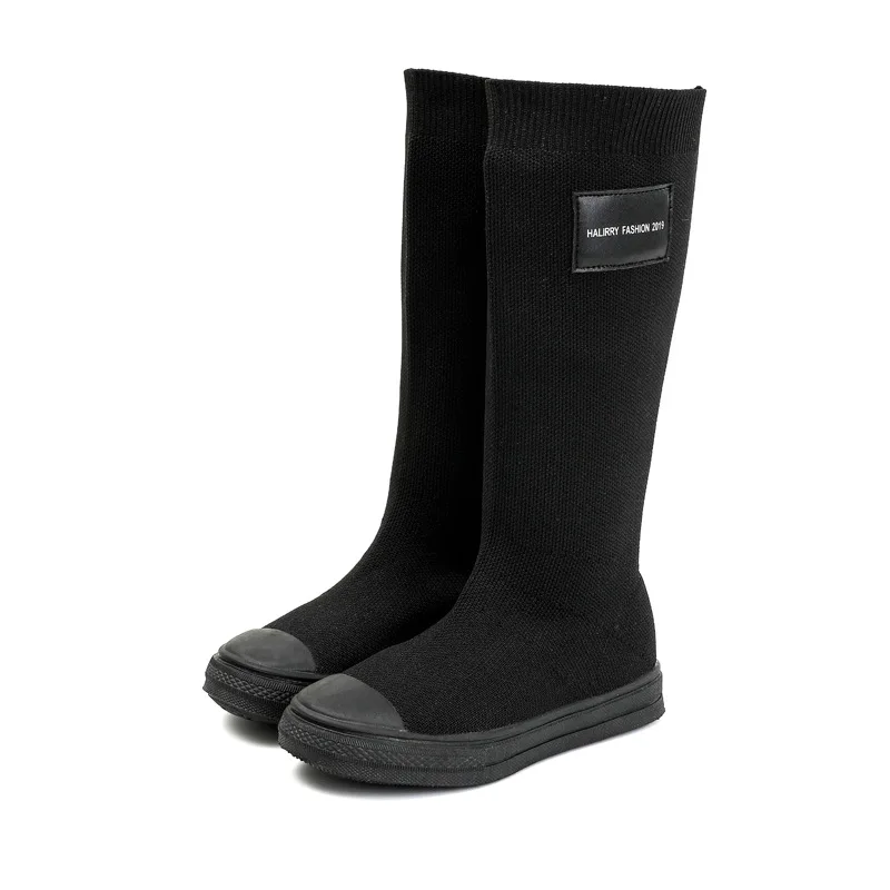 Детские сапоги до колен из эластичного трикотажа детская обувь Осень зима модная