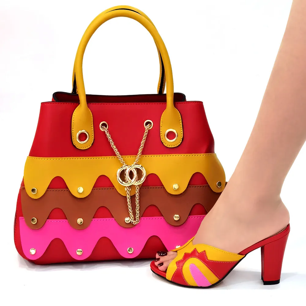 

Wonderful Red Heel 9CM Women Shoes Match Handbag And Purse With Bling Decoration African Dress Pumps CR669