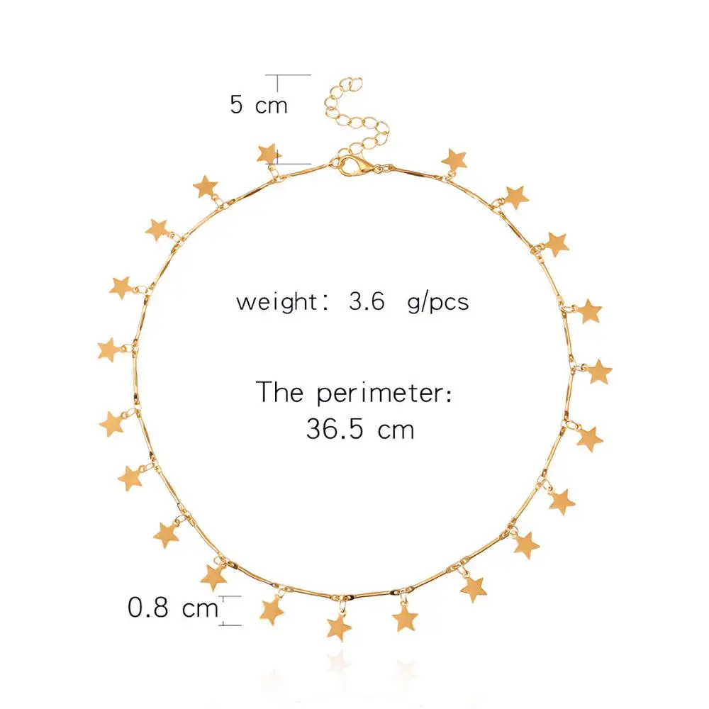 

Fashion Jewerly Women Gold Silver Color Stars Necklace Pendant On Neck Choker Collier Tassel Necklaces Women Party Gifts XL401
