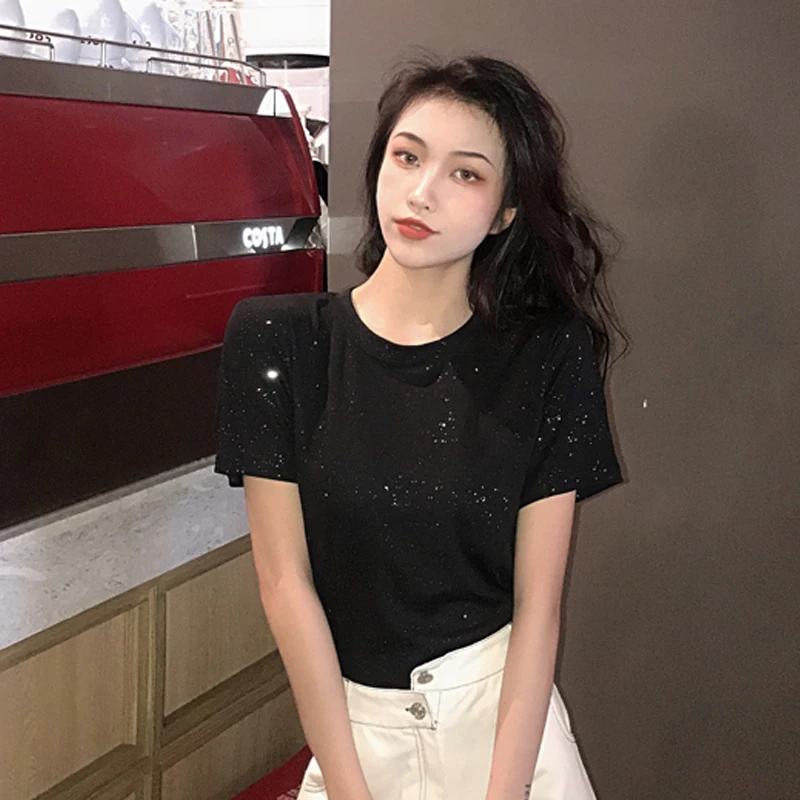 Куртка-футболка с круглым вырезом однотонная блестящая Базовая куртка лето 2019 |