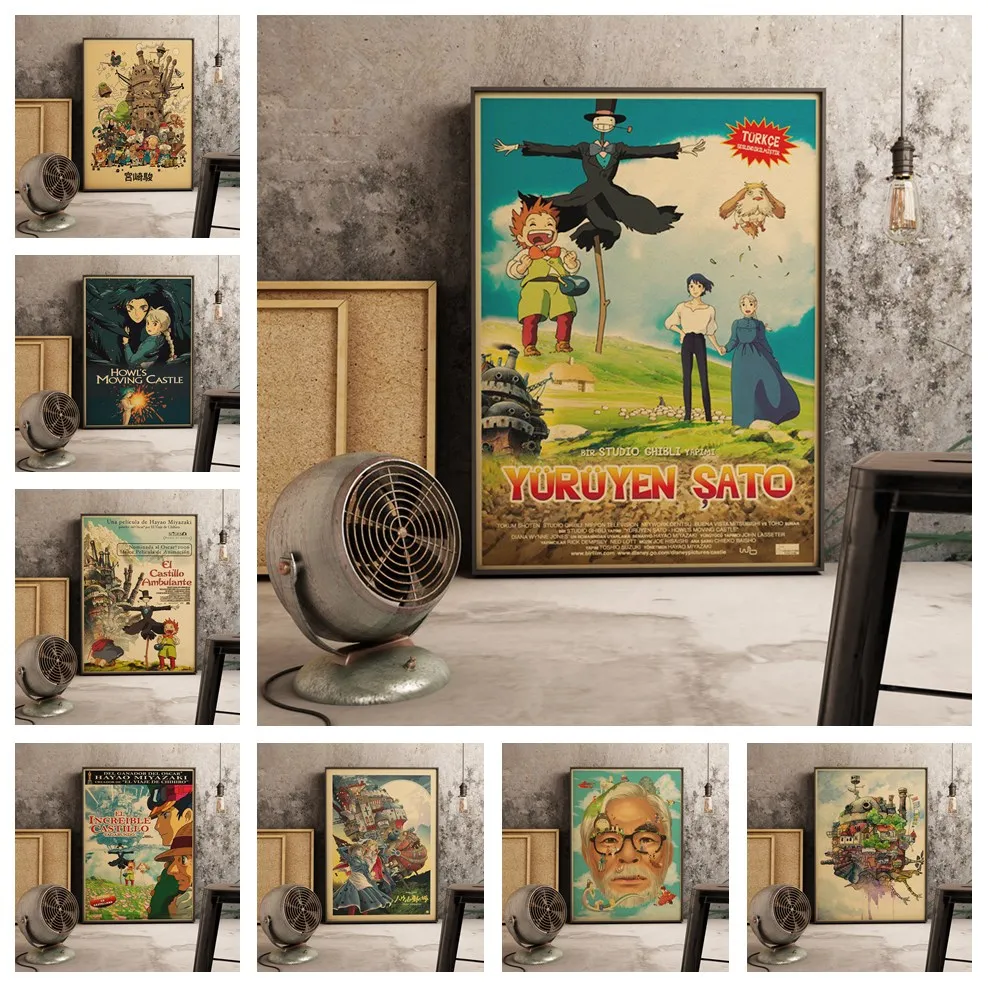 

Comic Moving Castle Retro Art Decor Poster Kwaliteit Canvas Schilderij Bars Cafe Wall Decor Cartoon Woonkamer Home Decor Foto