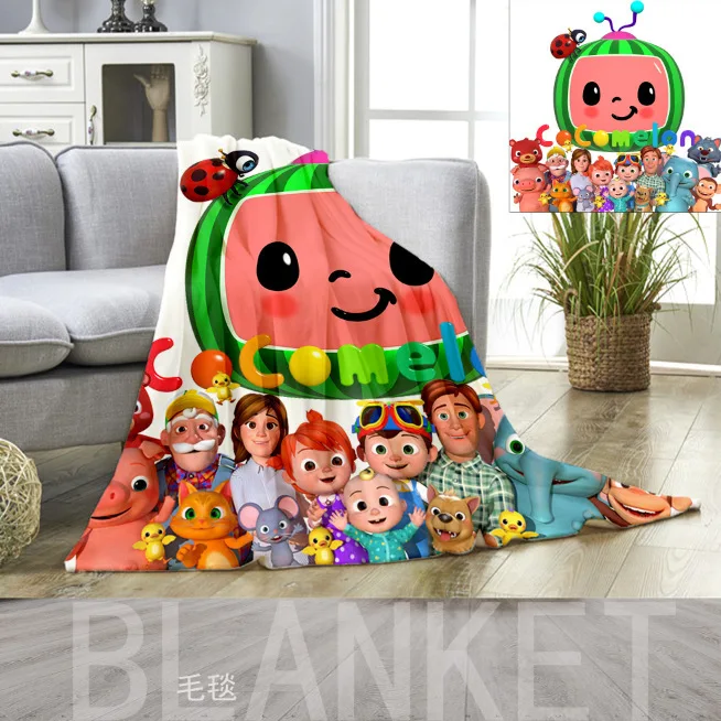 

Cocomelon Kids Cartoon Blanket JJ 3D Printing Flannel Blankets Bed Sheet Nap Quilt Cover Beddings CoCo Melon Carpet Kids Gift