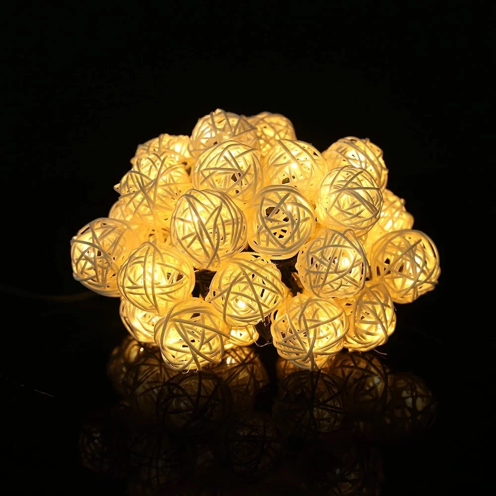 

10/20/40/80 LEDs Rattan Balls String Lights Light Chain Holiday Christmas Lights for Patio Wedding Battery Garland Cotton Ball