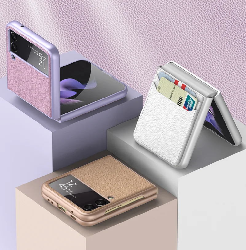 new with card pocket leather phone case for samsung galaxy flip3 5g cover flip case anti fingerprint protective shockproof shell free global shipping