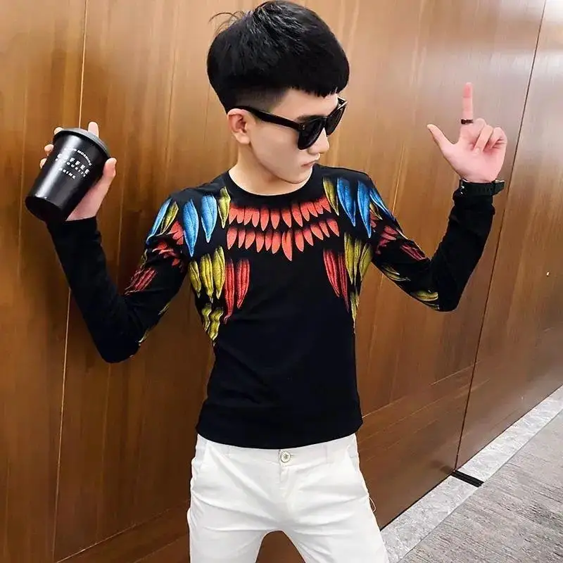 

Long sleeve T-shirt autumn men's Han style slim print smart top