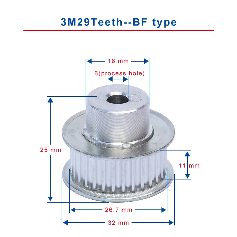 Зубчатый шкив 3M29 зубья BF Тип шаг 3 мм Диаметр отверстия для процесса 6 ширина слота