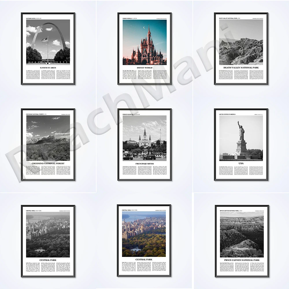 

Bryce Canyon, Arcadia, Death Valley, Central Park, Statue of Liberty, Coconino National Forest Wall Art Printed Travel Poster