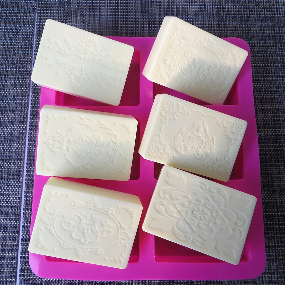 Шесть сетка прямоугольной рельефный силиконовые формы для мыла DIY мыло ручной