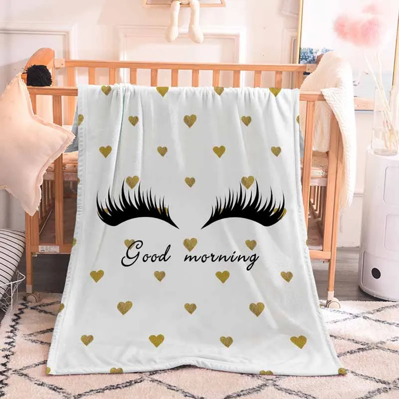 Белое Флисовое одеяло с рисунком единорога ресниц кораллового цвета для кровати