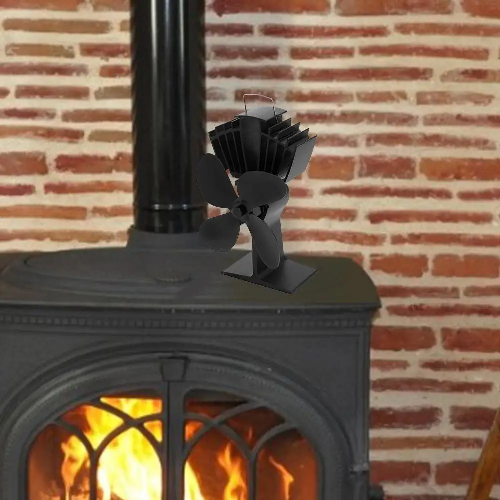 

4 Blade Heat Powered Stove Fan Black Fireplace Fan Burner Eco Friendly Quiet Fan Home Fireplace Fan Efficient Heat Distribution