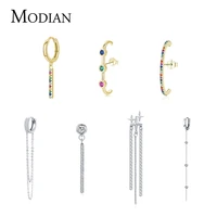 modian 1pc rainbow colorful dangle earring 925 sterling silver fashion luxury cz drop earrings for women wedding party jewelry