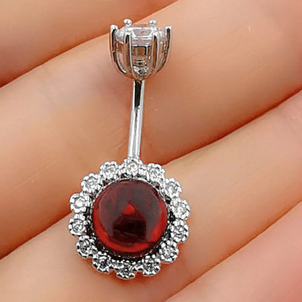 Пирсинг для живота из серебра 925 пробы с красными кристаллами Ювелирное