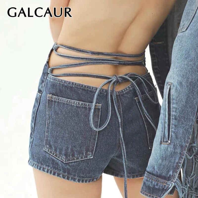 Шорты GALCAUR женские джинсовые с завышенной талией пикантные бандажные Мини джинсы