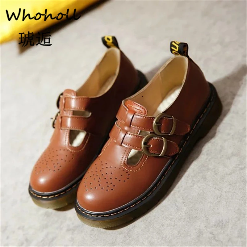 Женские туфли оксфорды с круглым носком на плоской подошве пряжкой повседневные