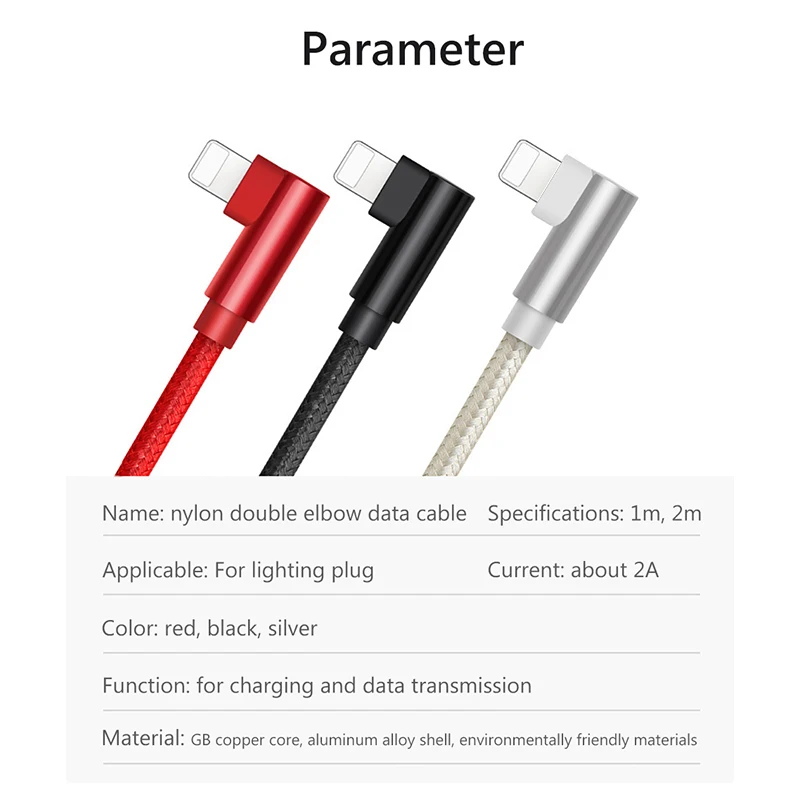 

ihuigol 90 Degree USB Data Cable For iPhone 11 12 XS MAX XR 7 8 Plus For iPad Fast Charging Lighting Charger Cables Cord 1M 2M