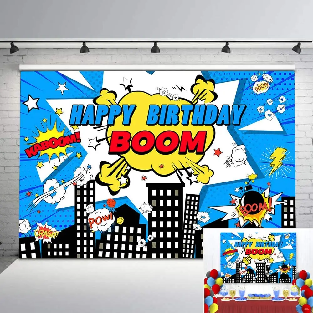 Фон для фотосъемки с изображением супергероев городского пейзажа зданий в стиле