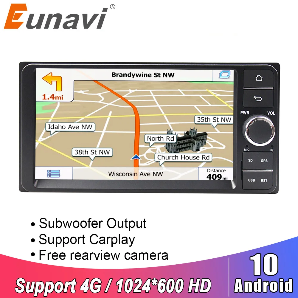 Автомагнитола Eunavi 2 din Android 10 gps Мультимедиа для Toyota Hilux VIOS старая Camry Prado RAV4 2003 2008 4G Wi