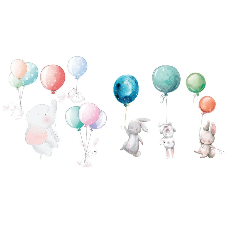 

Мультяшный разноцветный воздушный шар фотография с воздушным шаром и кроликом наклейки на стену акварель фотография