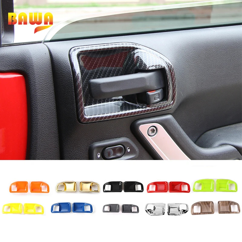

BAWA 2 4 Door Interior Handle Bowl Decoration Cover ABS Stickers for Jeep Wrangler JK 2011-2017 Car Accessories Styling