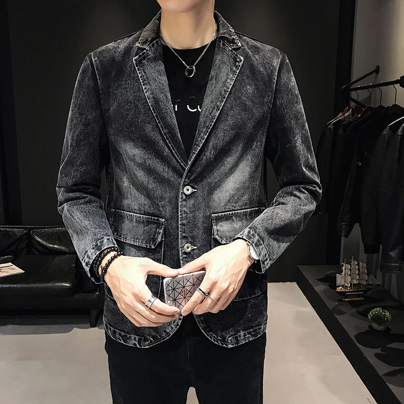 Новый модный мужской Джинсовый блейзер YASUGUOJI Мужской винтажный костюм куртка