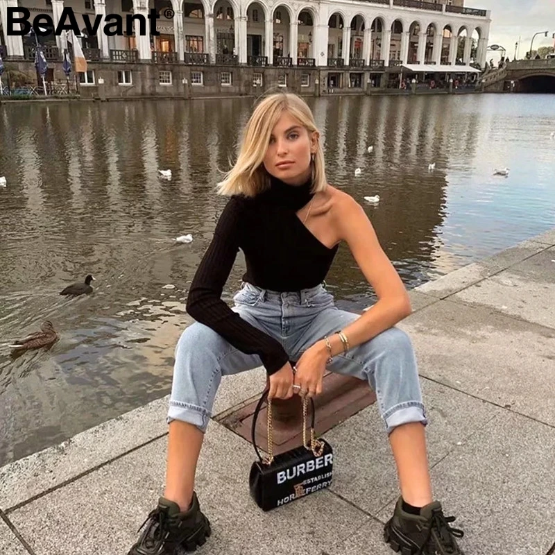 BeAvant сексуальный пуловер на одно плечо свитер женский однотонный длинный рукав