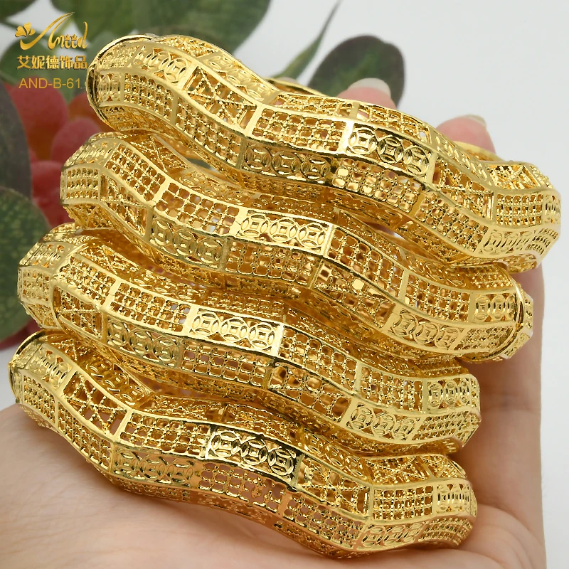 

ANIID New African Bangle For Women Wavy 24K Gold Jewelry Dubai Nigerian Hollow Arabia Egyptian Bracelet Wedding Party Gifts