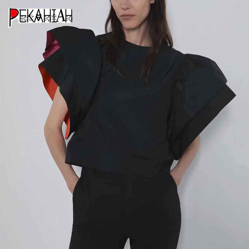 Сексуальная черная женская блузка с пышными рукавами летний женский топ