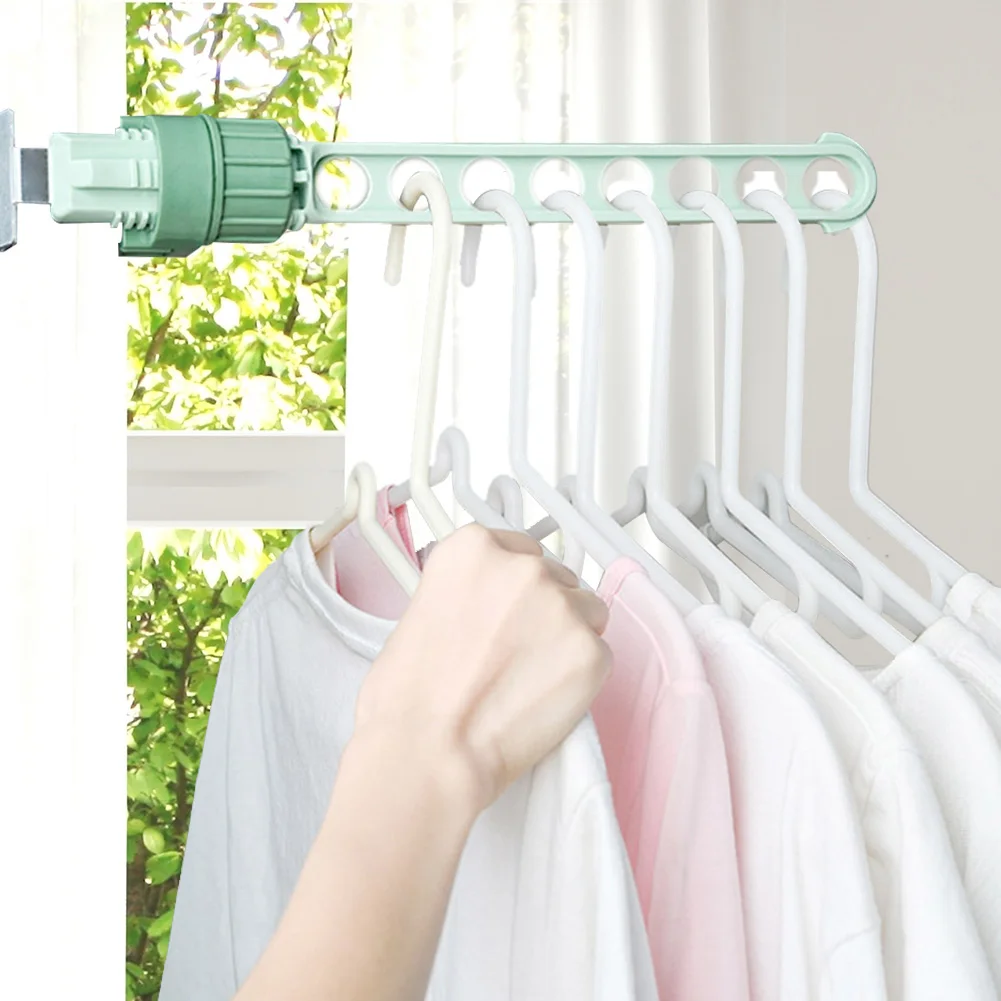 Indoor Outdoor 8 Holes Clothes Hanger Window Frame Clip Drying Rack Balcony Clothes Hanging Rod Rail No Drilling Laundry Dryer