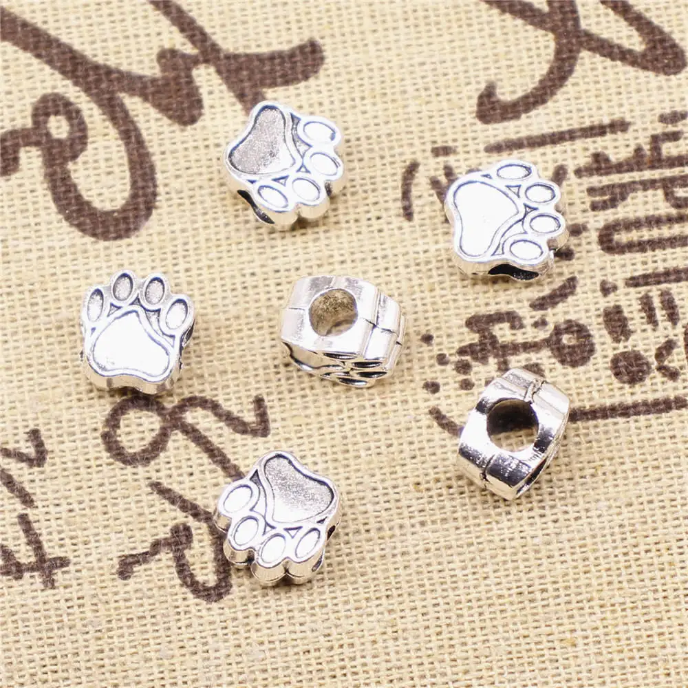

Jewelry Making Charms big hole beads 10pcs 11x11mm antique silver color Dog paw big hole beads