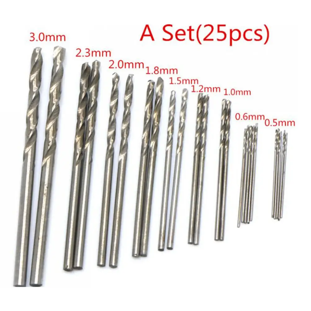

25Pcs/Set Hss Micro Twist Drill Bit Set 0.5mm~3mm(0.019"~0.118")High Speed Steel For PCB Crafts& Jewelry Hotsale