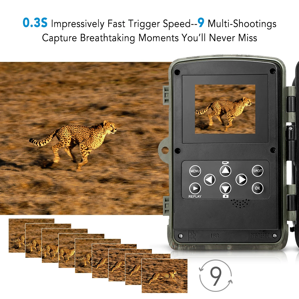 16MP 1080P Trail Camera Hunting Outdoor Wildlife Scouting with PIR Sensor Infrared Night Vision 0.3s Fast Trigger | Спорт и